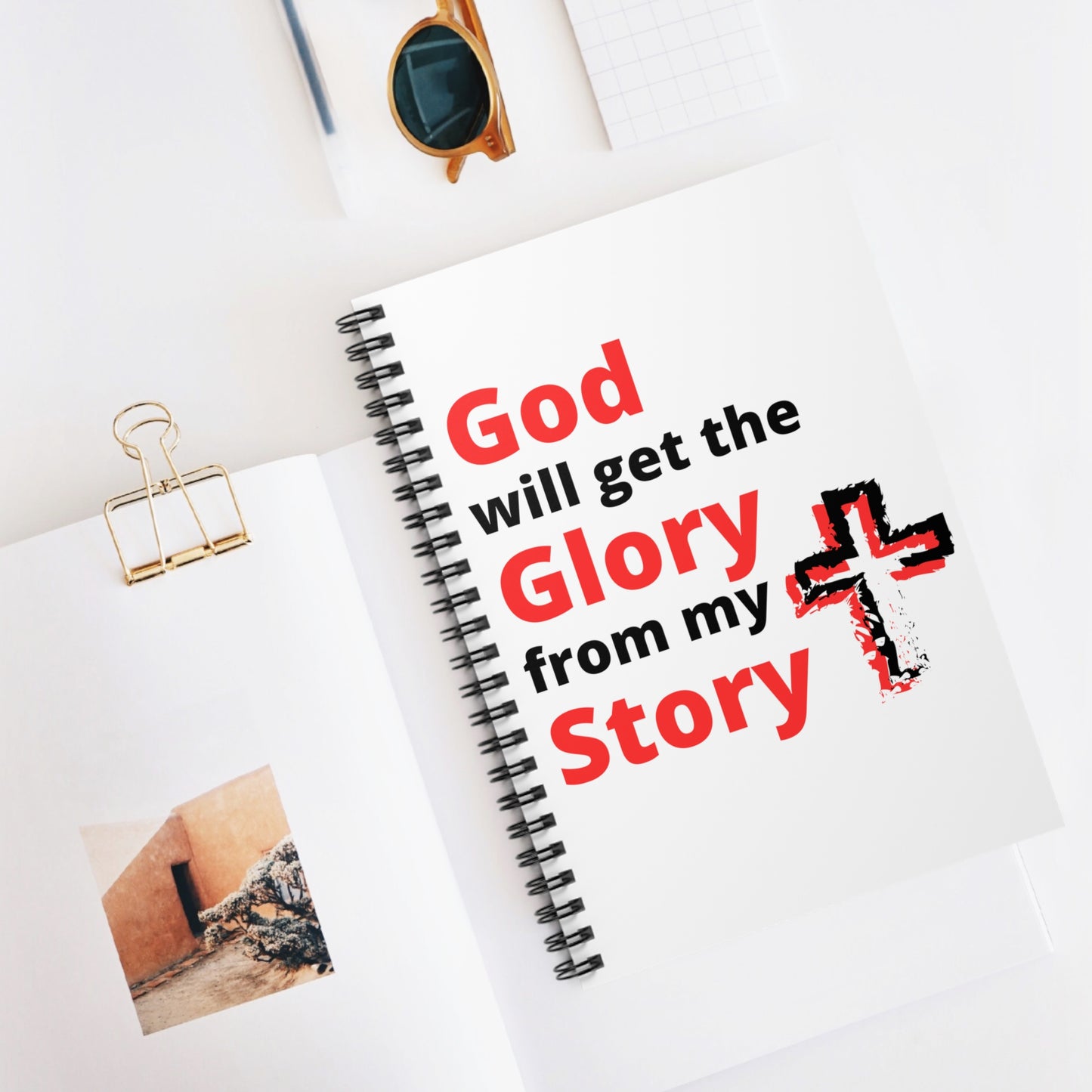 God will get the Glory from my Story (Red Design with a Cross) Spiral Notebook - Ruled Line