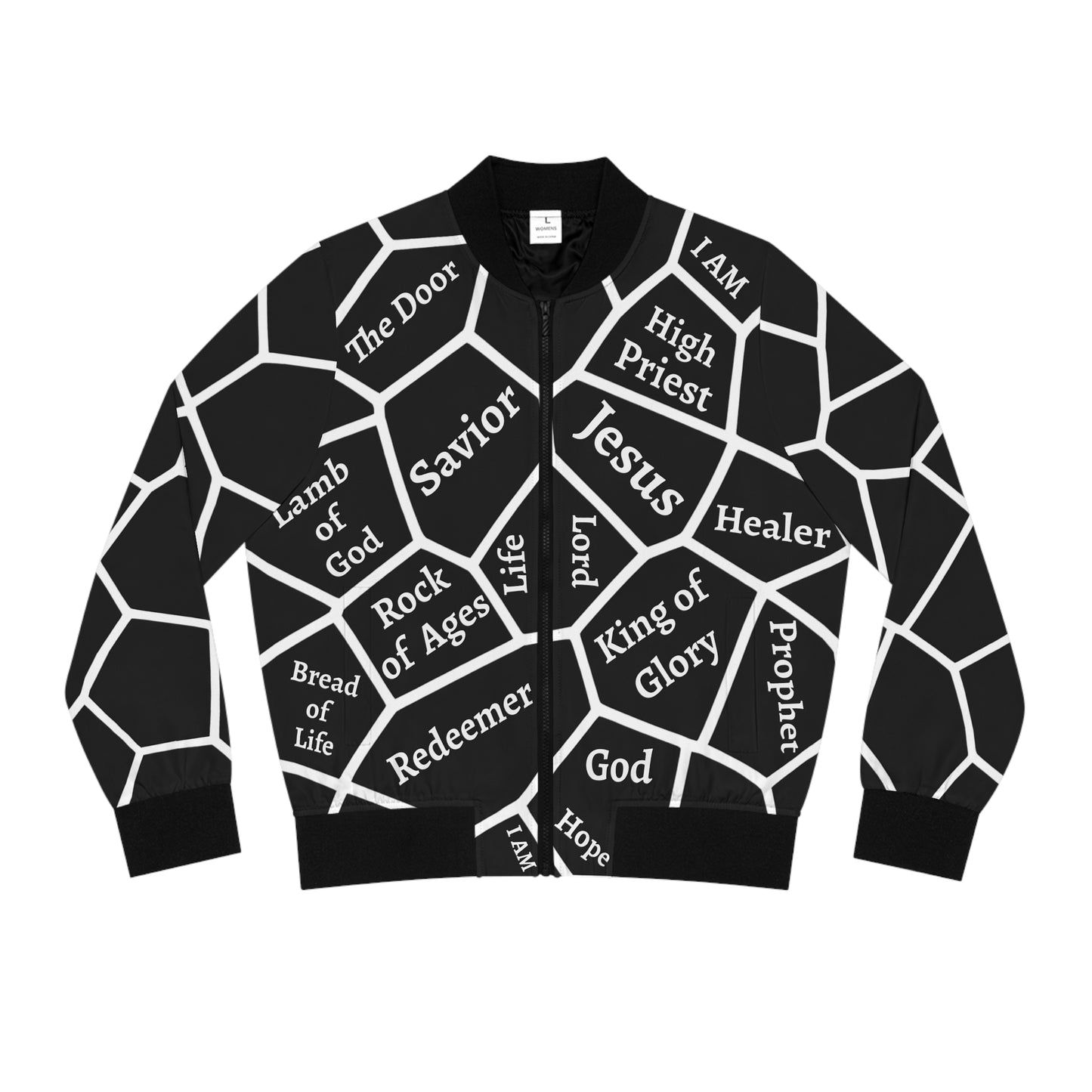 Jesus Bomber Jacket for Women - Black & White Faith Jacket