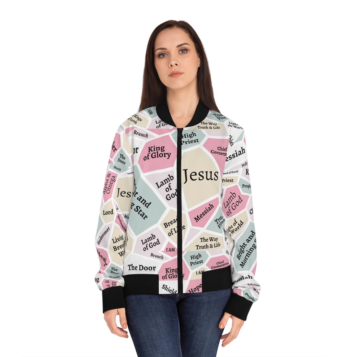 Jesus Bomber Jacket for Women – Black Trim Faith Jacket - Original Design!