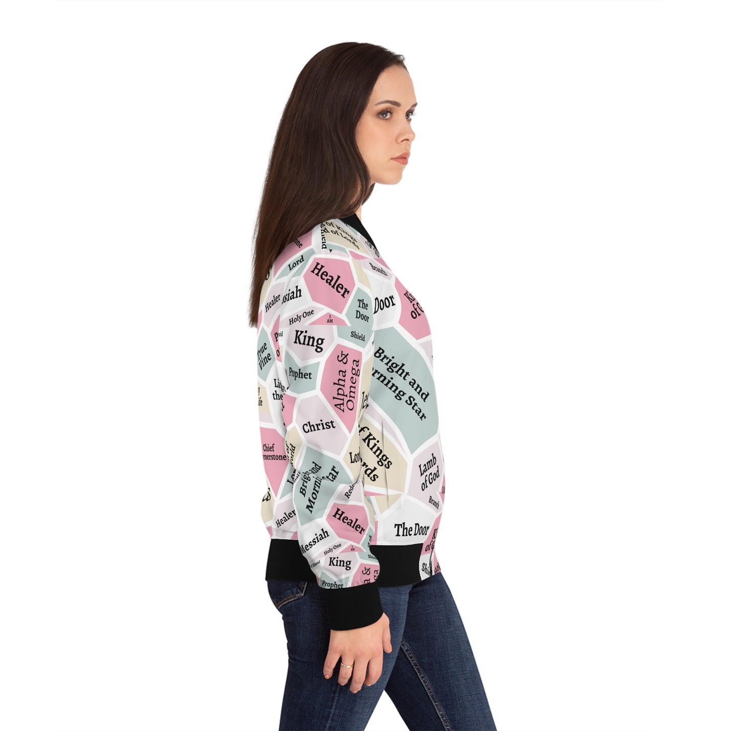 Jesus Bomber Jacket for Women – Black Trim Faith Jacket - Original Design!
