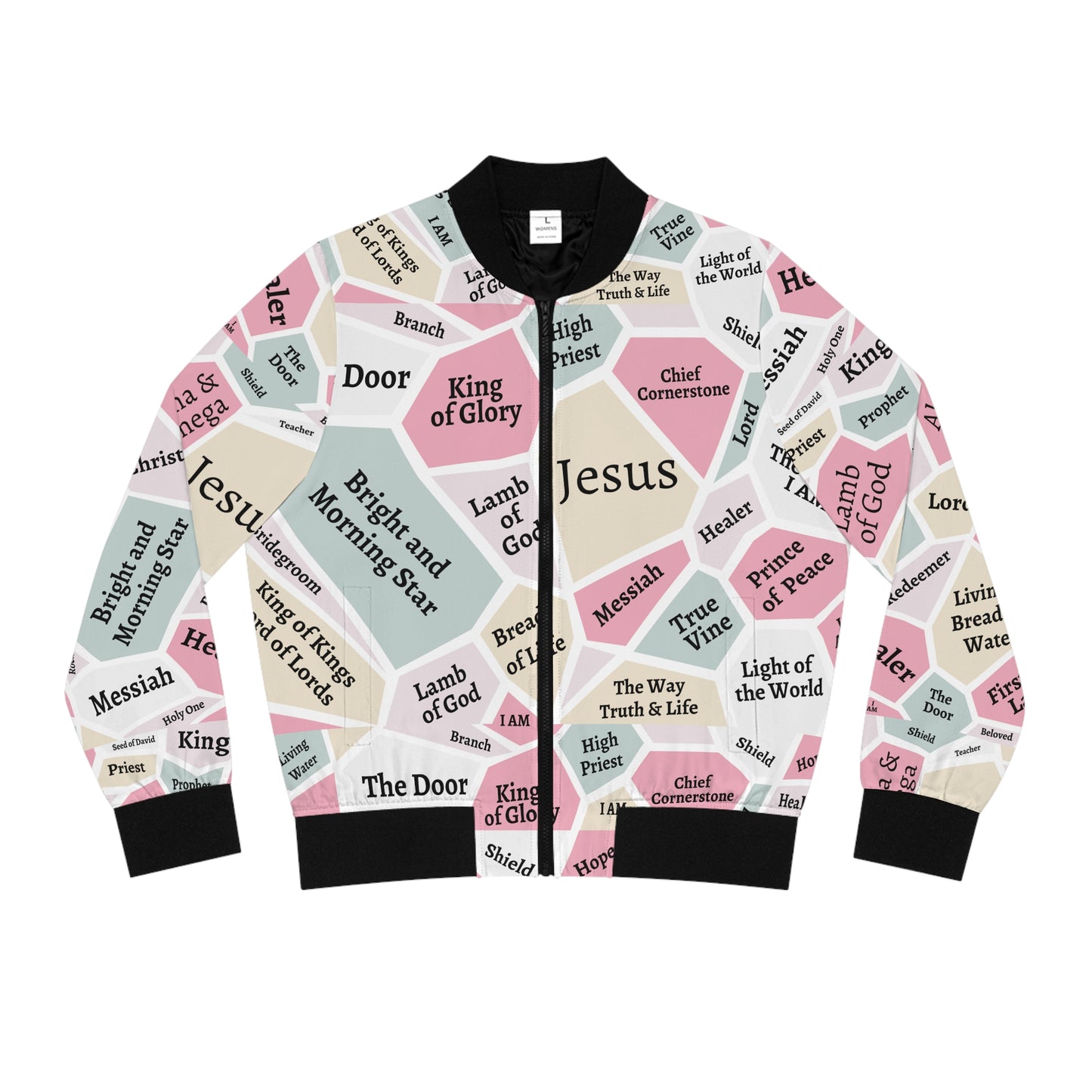 Jesus Bomber Jacket for Women – Black Trim Faith Jacket - Original Design!
