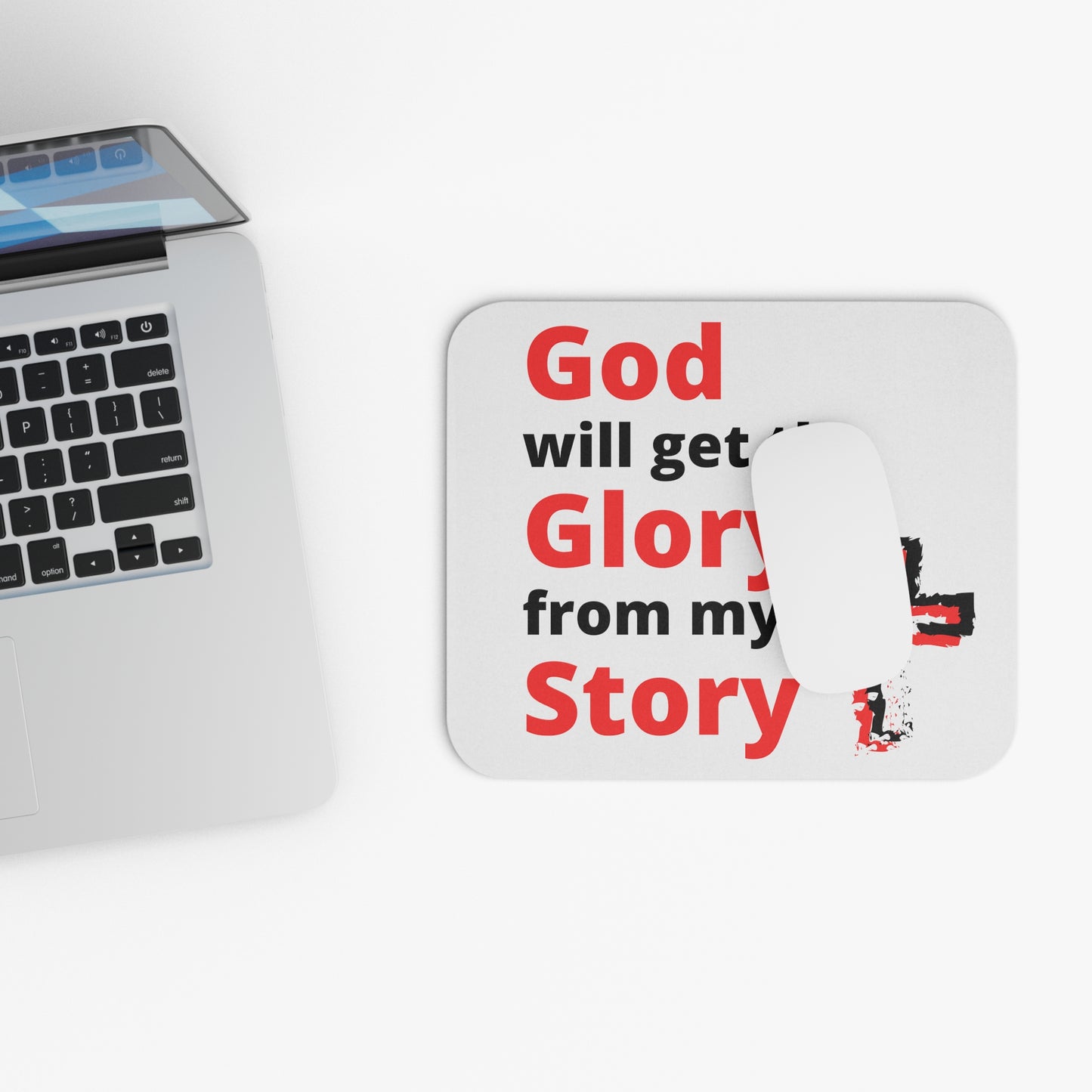 God will get the Glory from my Story (Red & Black Design with a Cross) Mouse Pad (Rectangle)