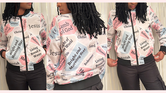 Jesus Bomber Jacket for Women – Black Trim Faith Jacket - Original Design!