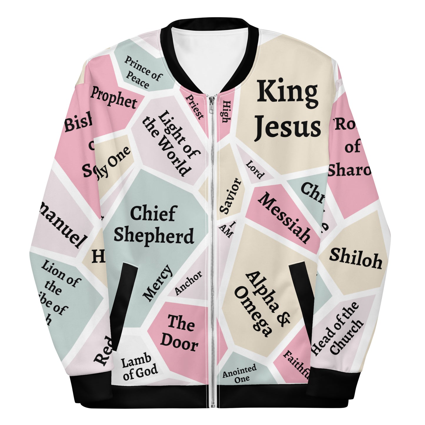 I AM Names of Jesus Unisex Bomber Jacket - Black Trim - REFRESHED DESIGN