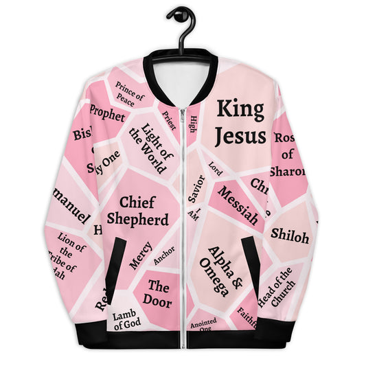 I AM Names of Jesus Unisex Bomber Jacket Unisex Bomber Jacket (Pink Hues)
