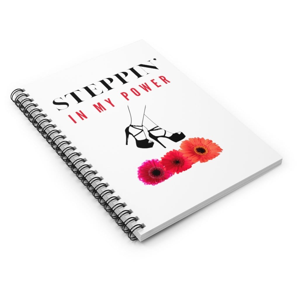 Steppin' in my Power (Black Heels & Three Flowers Design) Spiral Notebook - Ruled Line