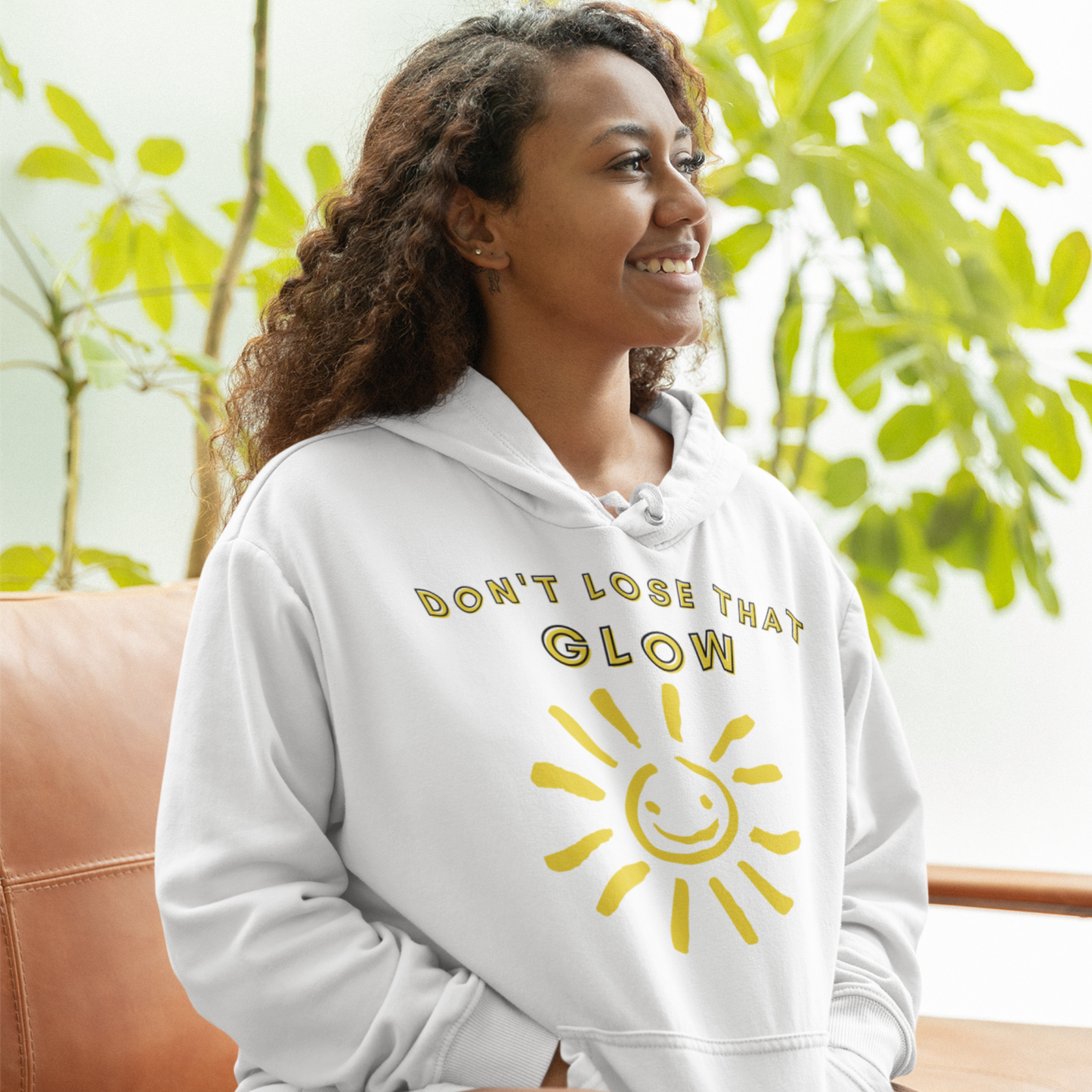 Don’t Lose that Glow (Graphic Yellow Text & Sun) Unisex Heavy Blend Hoodie - Style: Gildan 18500