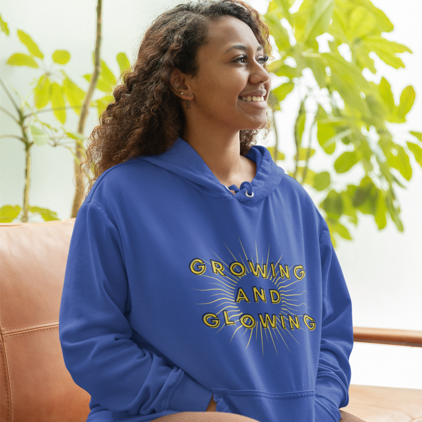 Growing and Glowing (Graphic Yellow Text with Sun Burst) Unisex Heavy Blend Hoodie - Style: Gildan 18500