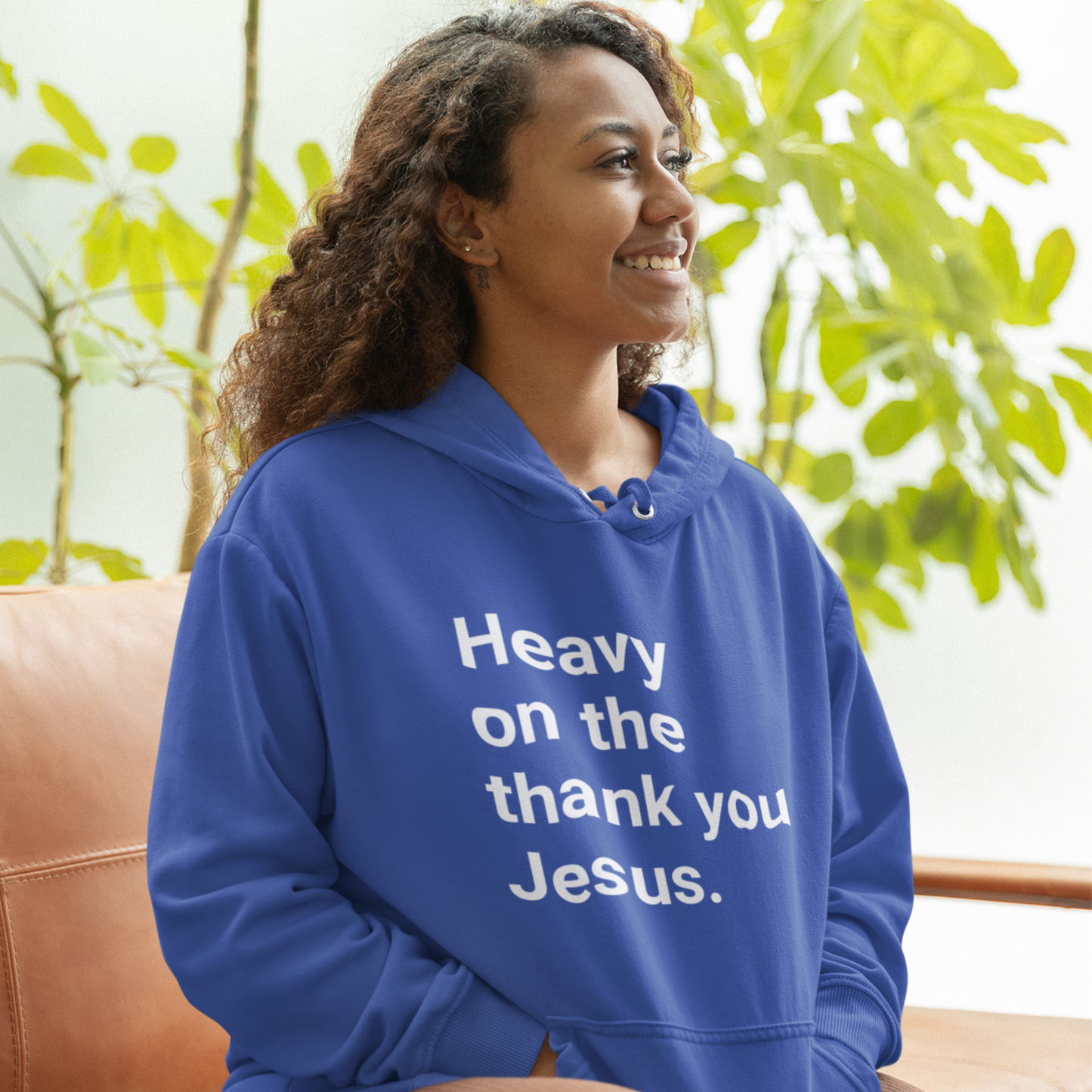 Heavy on the Thank you Jesus (Graphic White Text) Unisex Heavy Blend Hoodie - Style: Gildan 18500