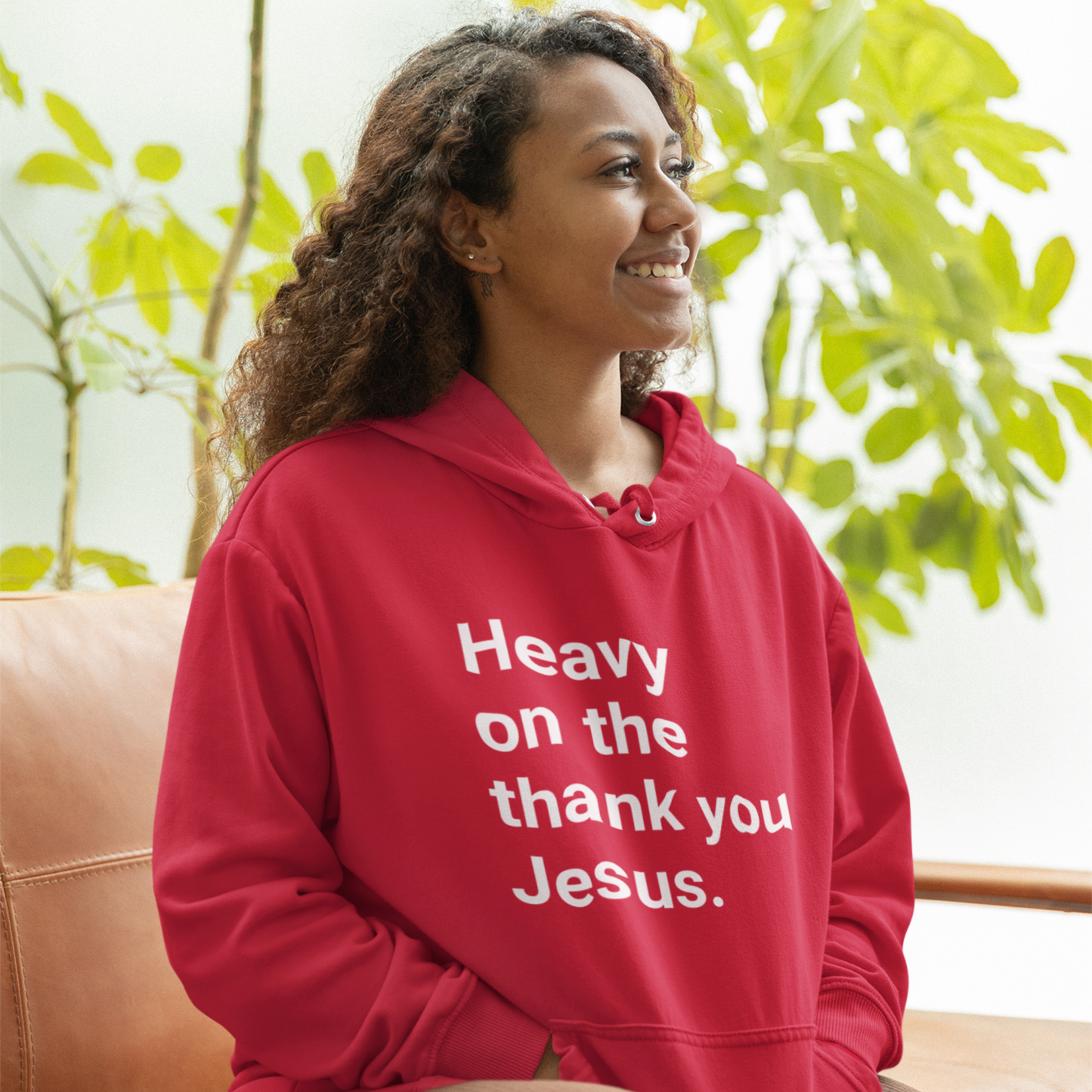 Heavy on the Thank you Jesus (Graphic White Text) Unisex Heavy Blend Hoodie - Style: Gildan 18500
