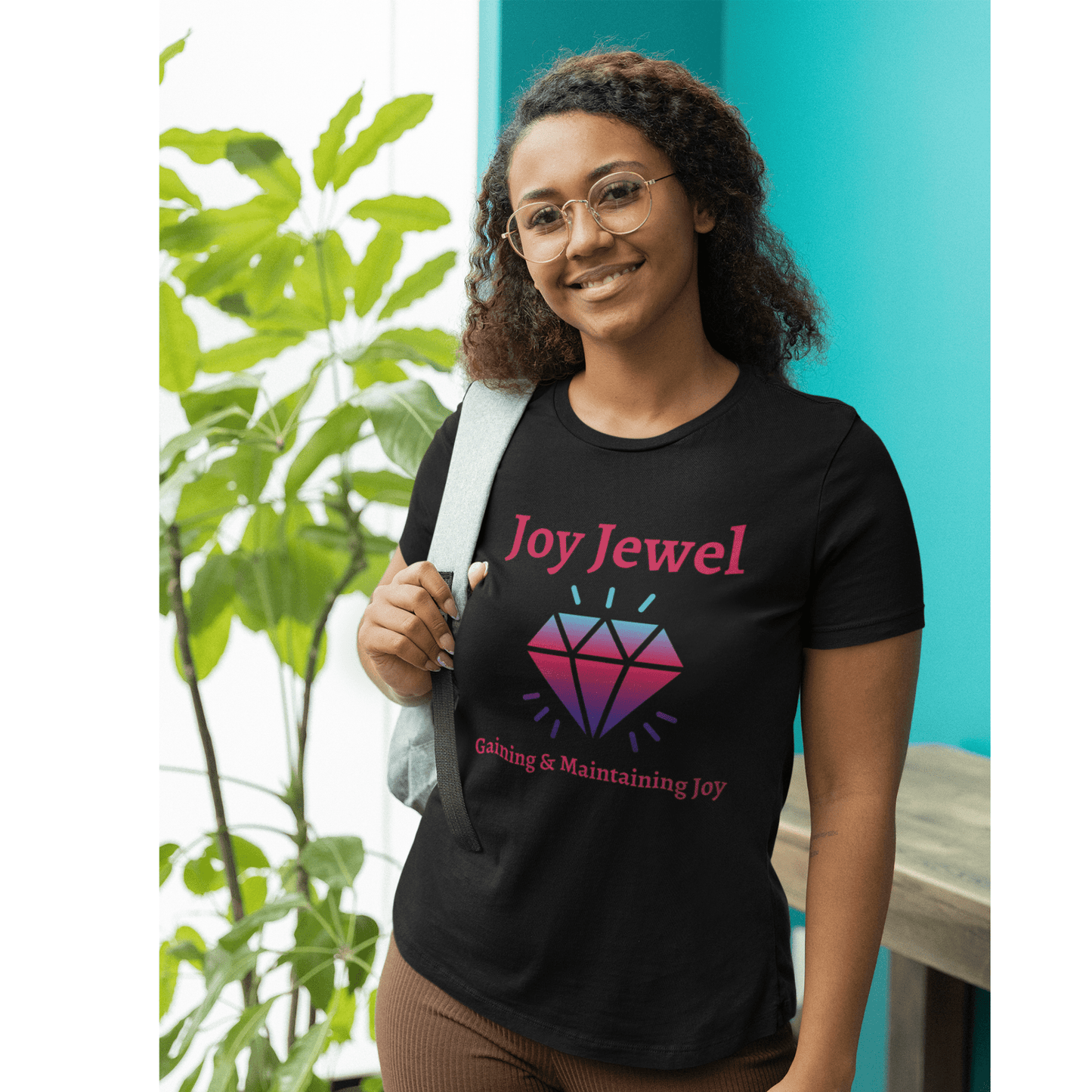 Joy Jewel: Gaining & Maintaining Joy (Large Graphic Fuchsia Text with Colorful Diamond) Unisex Jersey Short Sleeve Tee - Style: Bella+Canvas 3001