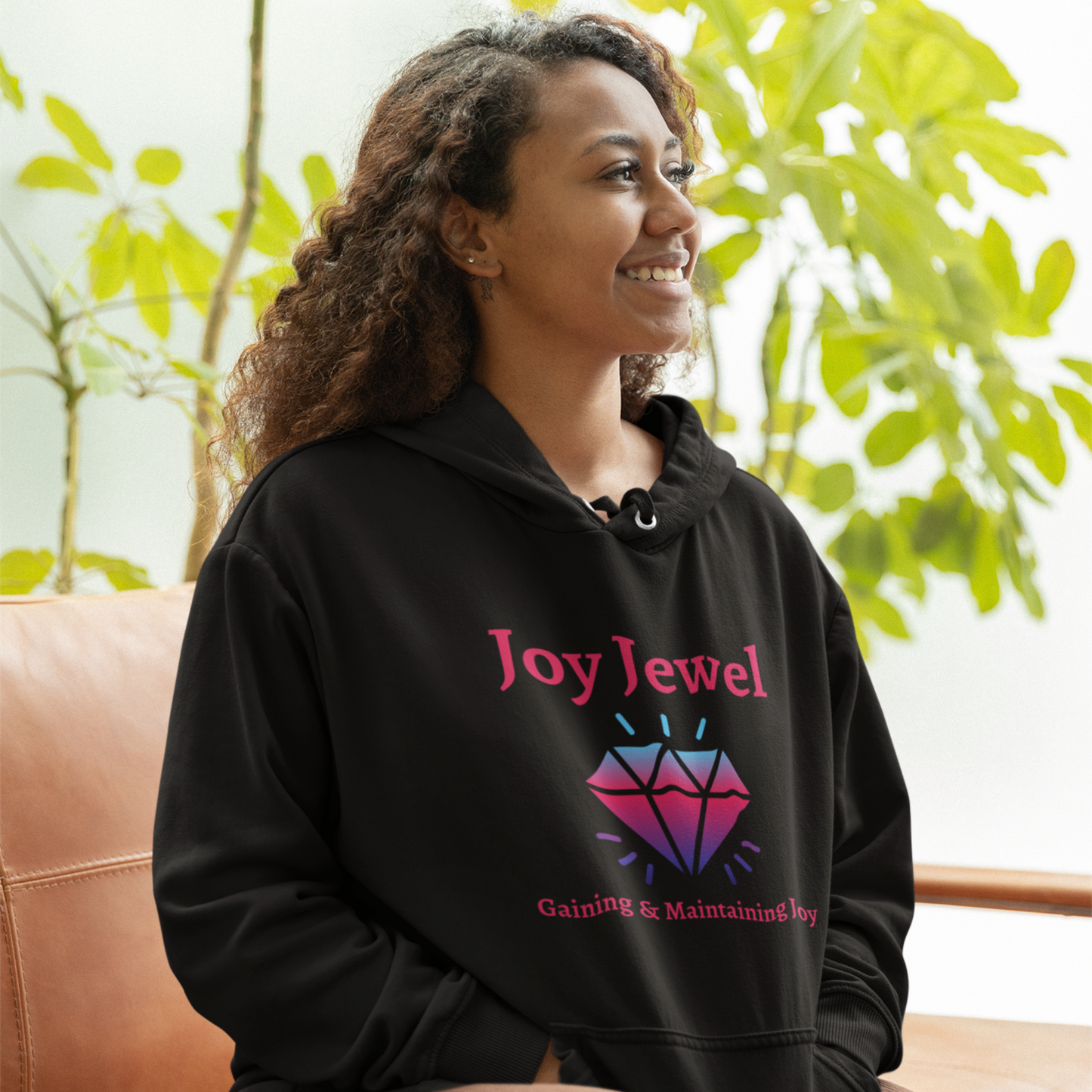 Joy Jewel: Gaining & Maintaining Joy (Graphic Fuchsia Text with Diamond) Unisex Heavy Blend Hoodie - Style: Gildan 18500