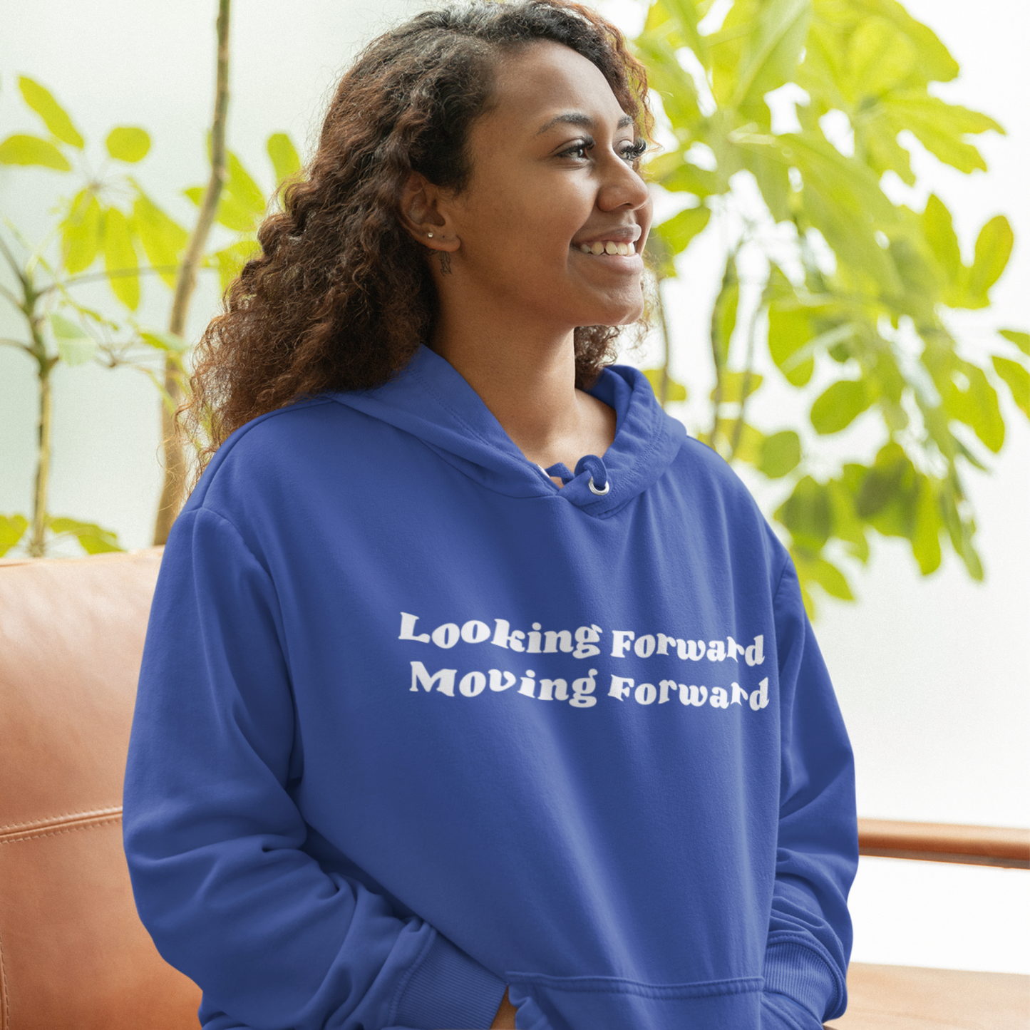 Looking Forward, Moving Forward (Graphic White Text) Unisex Heavy Blend Hoodie - Style: Gildan 18500