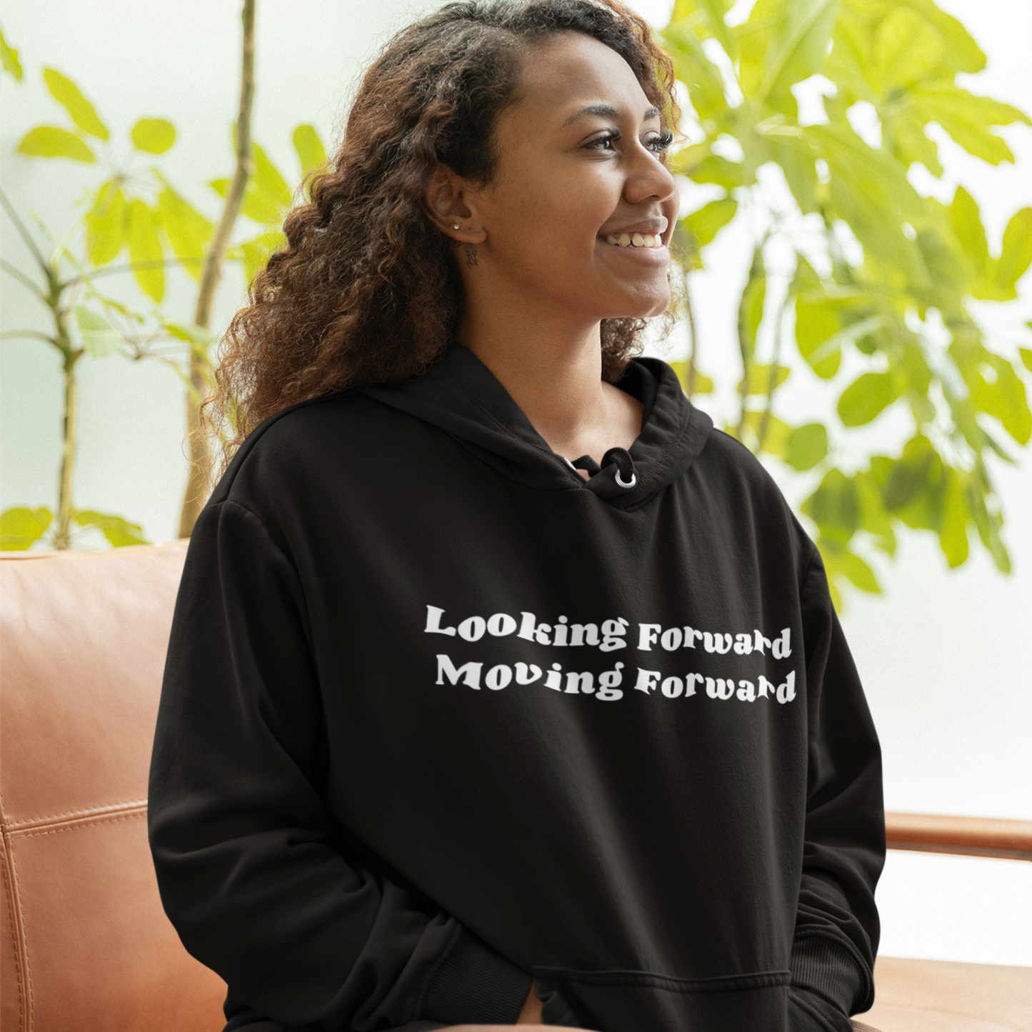 Looking Forward, Moving Forward (Graphic White Text) Unisex Heavy Blend Hoodie - Style: Gildan 18500