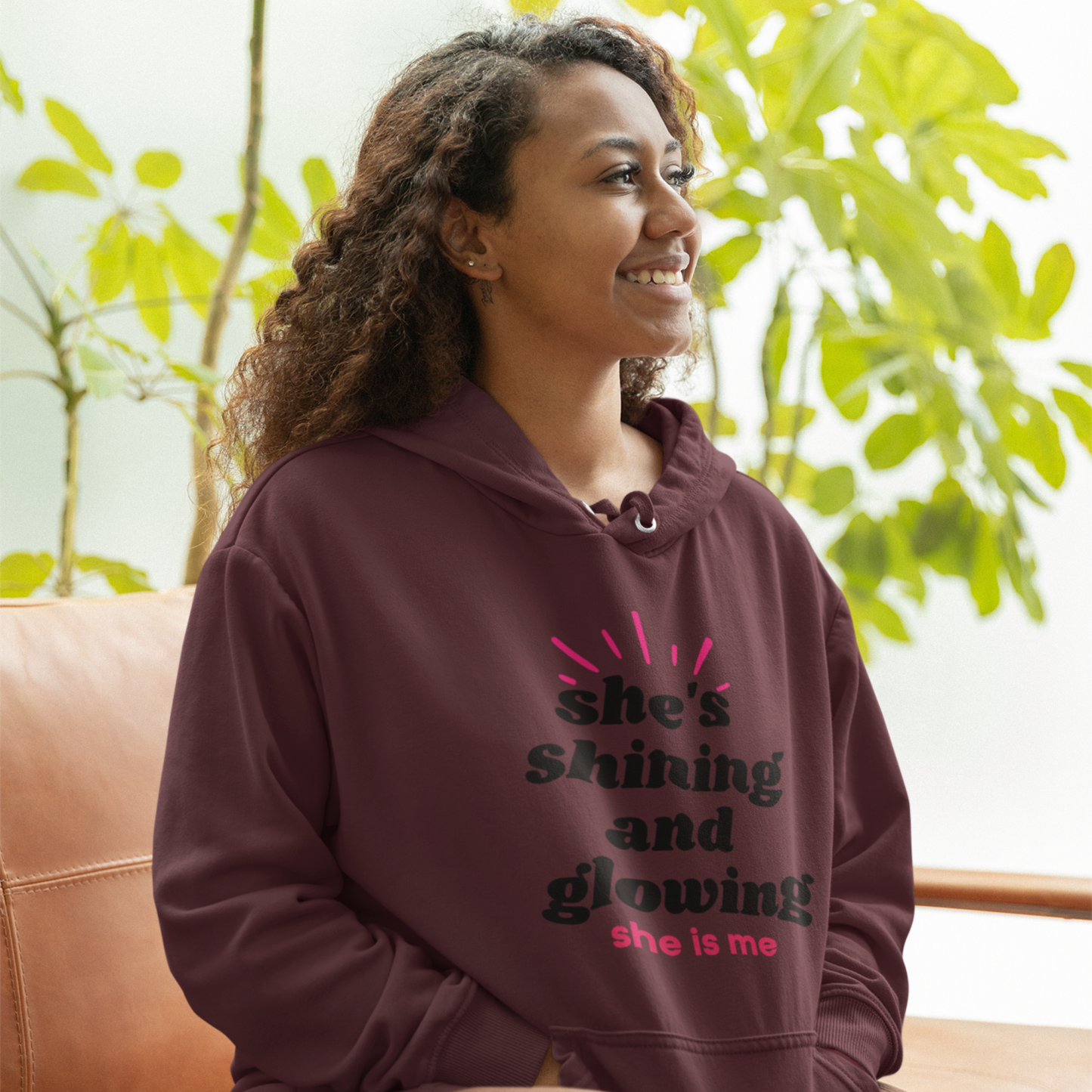 She’s Shining and Glowing: She is Me (Graphic Black & Fuchsia Text) Unisex Heavy Blend Hoodie - Style: Gildan 18500