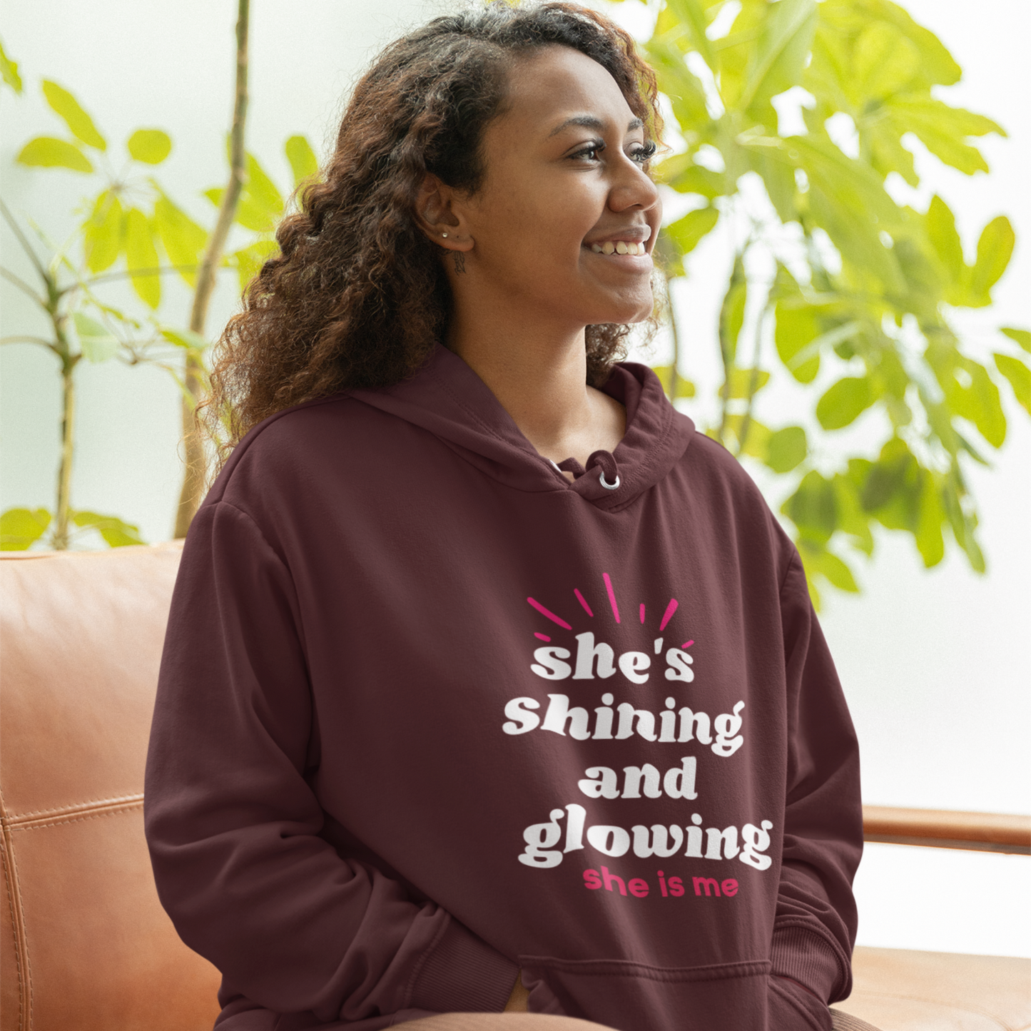 She’s Shining and Glowing: She is Me (Graphic White & Fuchsia Text) Unisex Heavy Blend Hoodie - Style: Gildan 18500