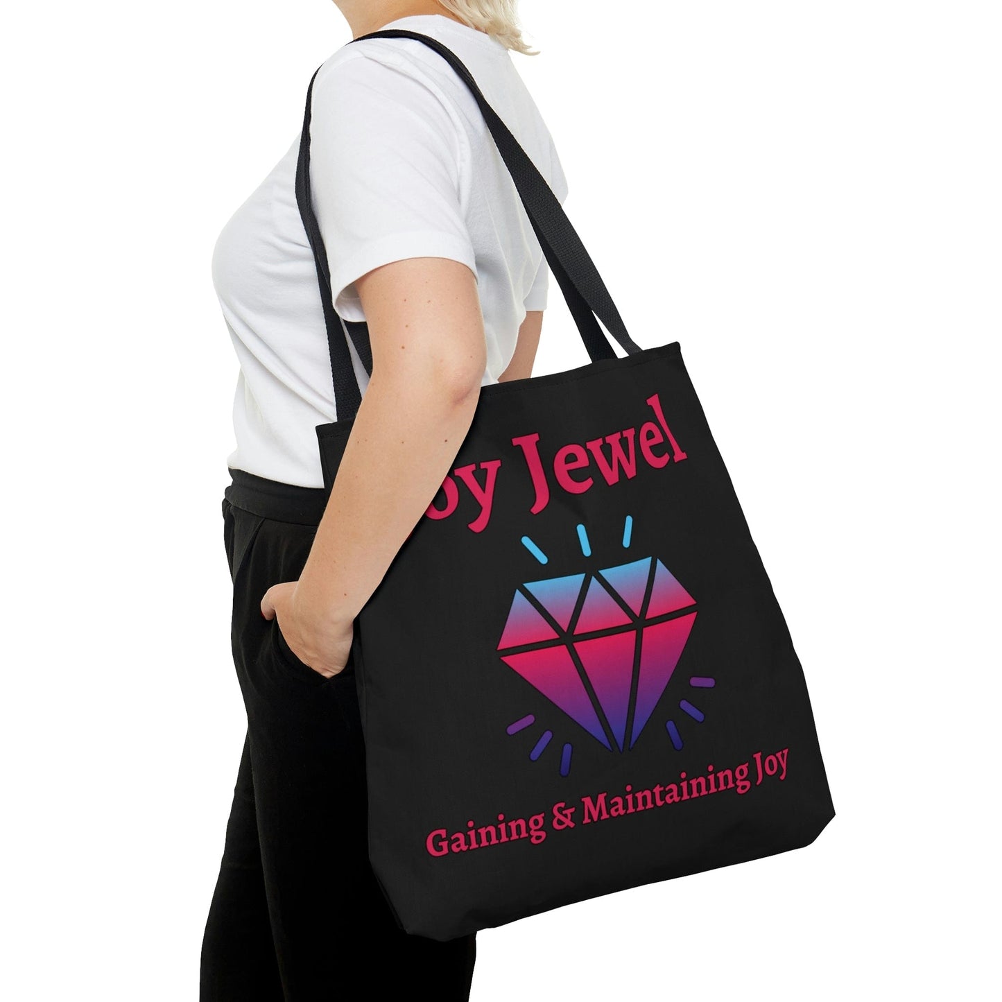 Joy Jewel (Graphic Text & Diamond) Black Tote Bag